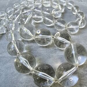 Vintage Graduated Clear Round Bead Necklace 26 Inch Transparent Sphere Strand